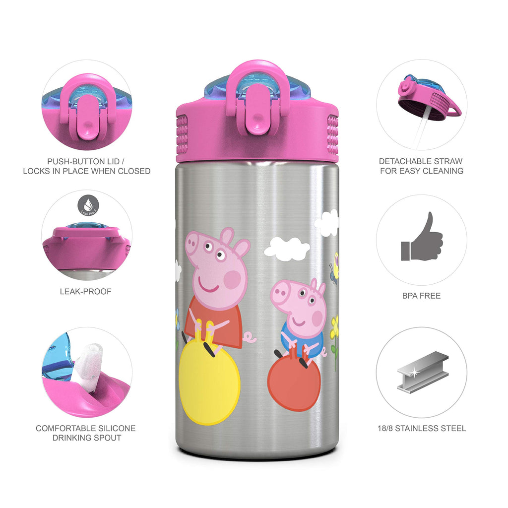 Zak Designs Disney Cars 3 - Stainless Steel Water Bottle with One Hand Operation Action Lid and Built-in Carrying Loop, Kids Water Bottle with Straw Spout is Perfect for Kids (15.5 oz, 18/8)