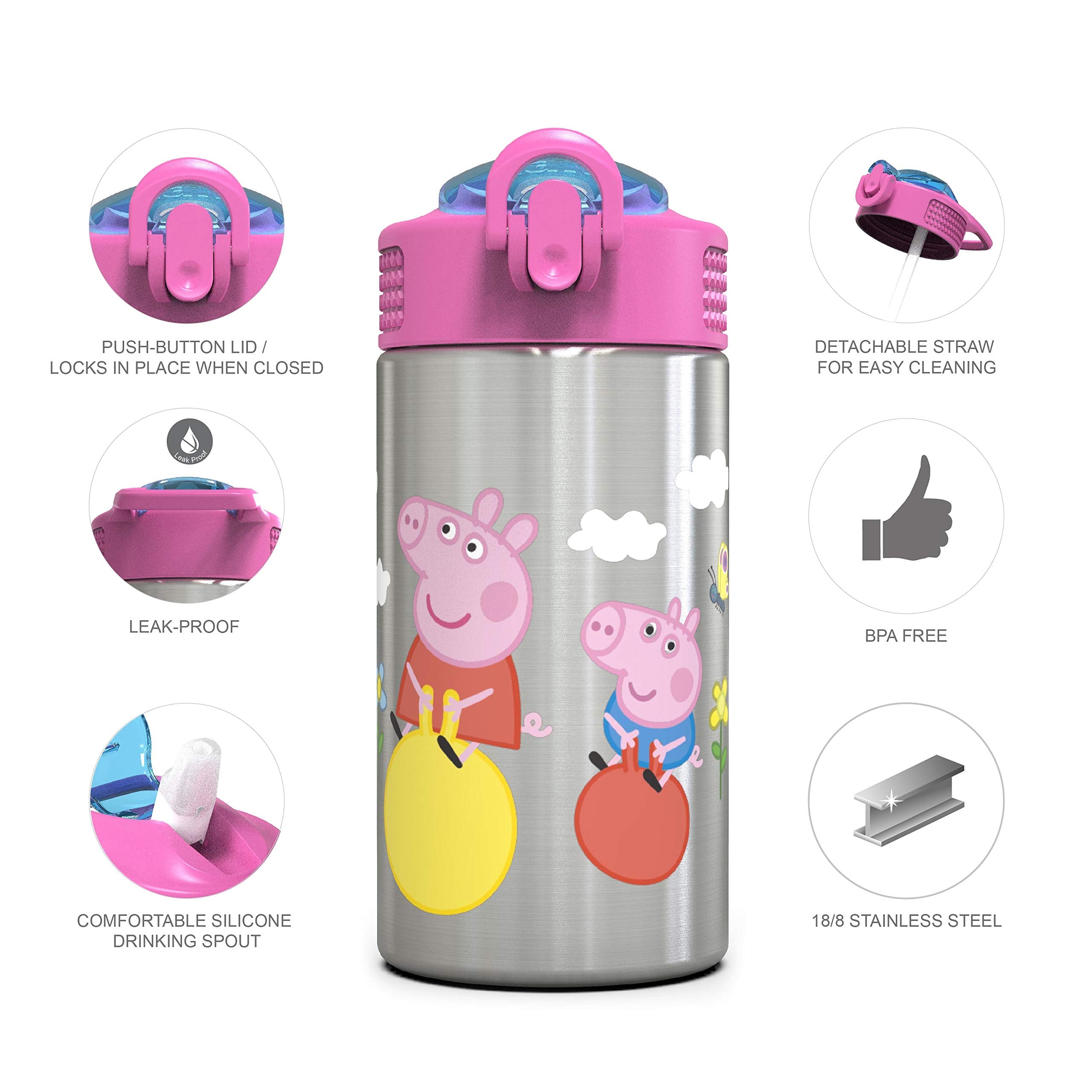 Zak Designs Disney Cars 3 - Stainless Steel Water Bottle with One Hand Operation Action Lid and Built-in Carrying Loop, Kids Water Bottle with Straw Spout is Perfect for Kids (15.5 oz, 18/8)