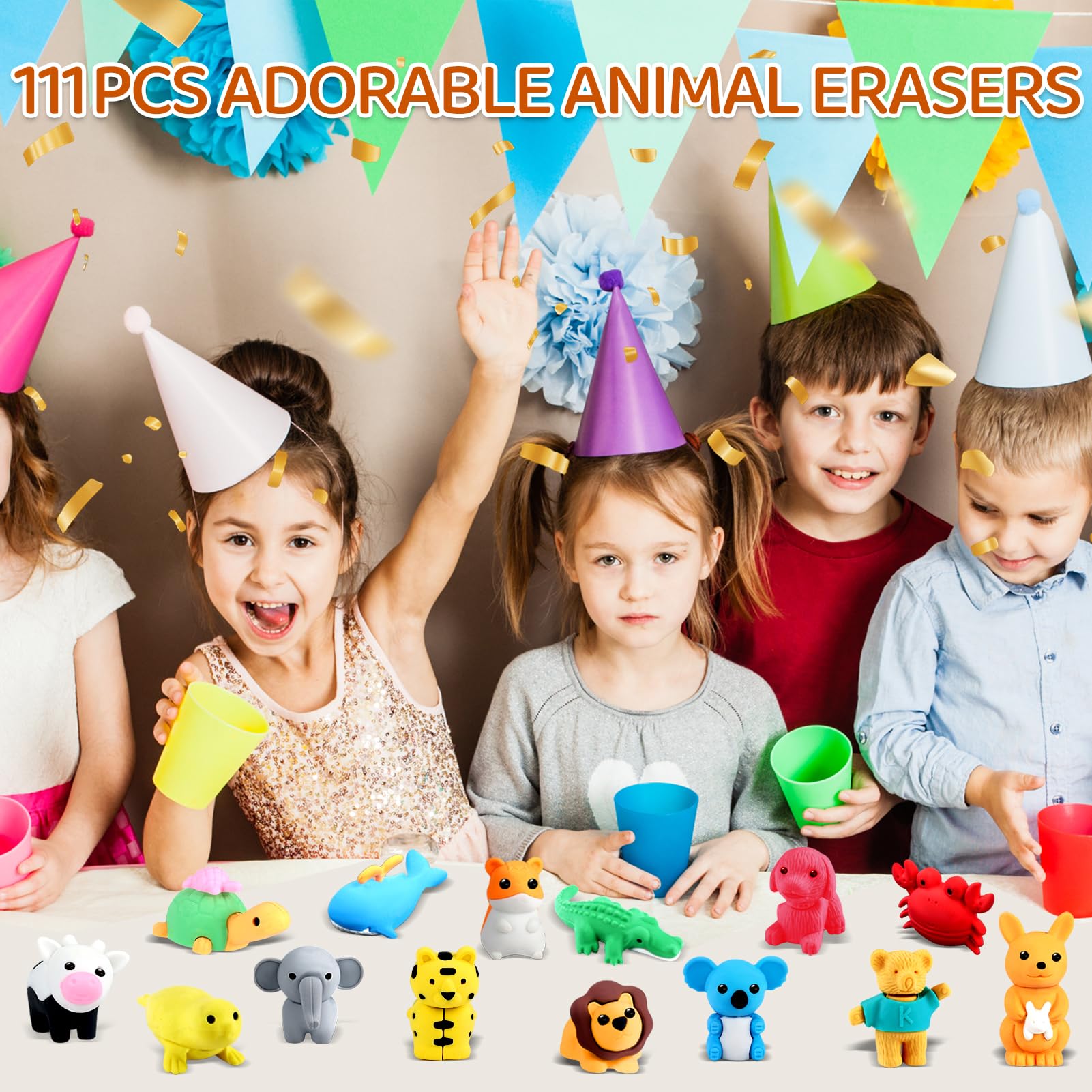 60Pcs Animal Erasers Desk Pets for Kids Animal Pencil Erasers Bulk Puzzle Eraser Toys Gifts for Classroom Prizes,Game Reward,Treasure Box,Easter Egg Fillers,Goodie Bag Stuffers,Party Favors