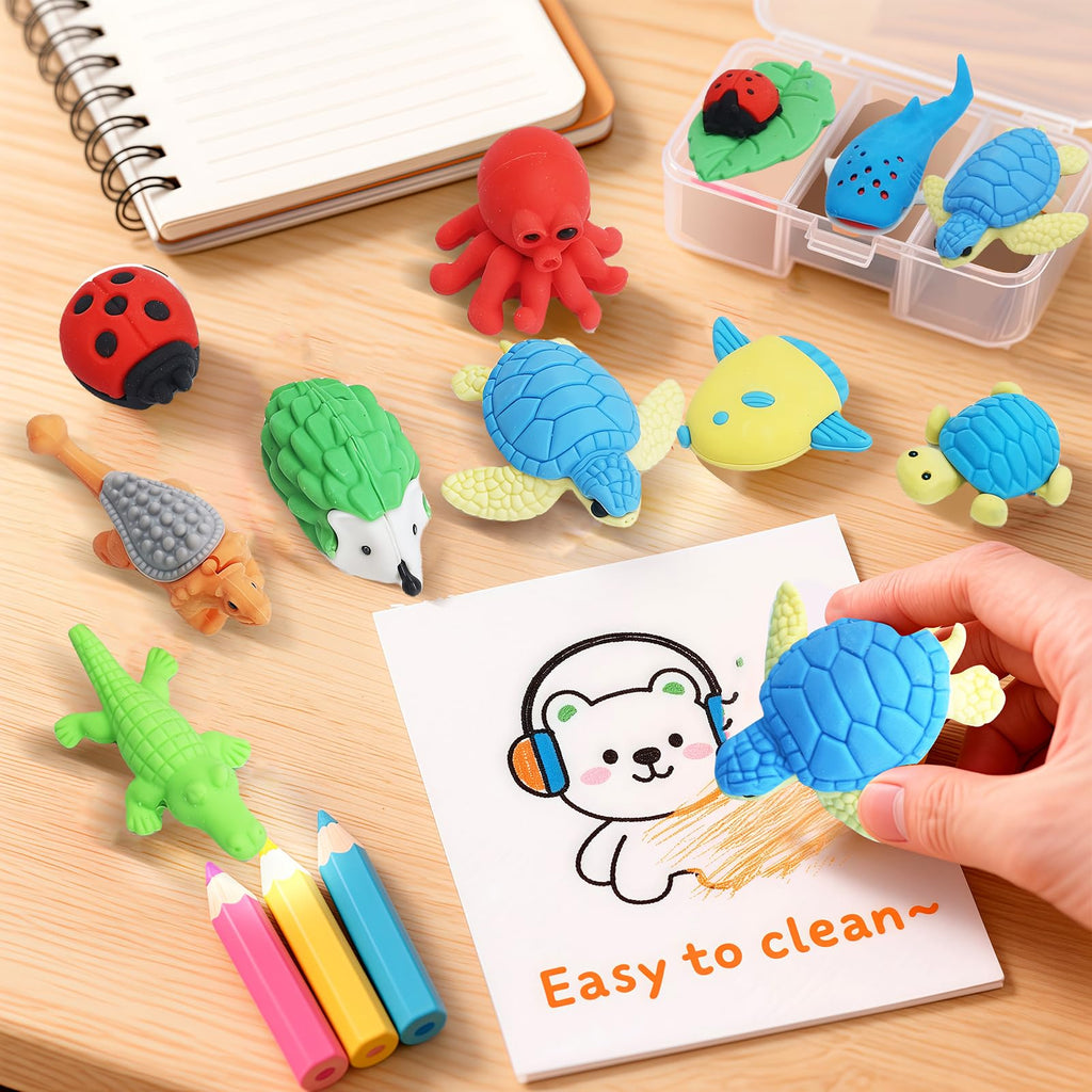 60Pcs Animal Erasers Desk Pets for Kids Animal Pencil Erasers Bulk Puzzle Eraser Toys Gifts for Classroom Prizes,Game Reward,Treasure Box,Easter Egg Fillers,Goodie Bag Stuffers,Party Favors