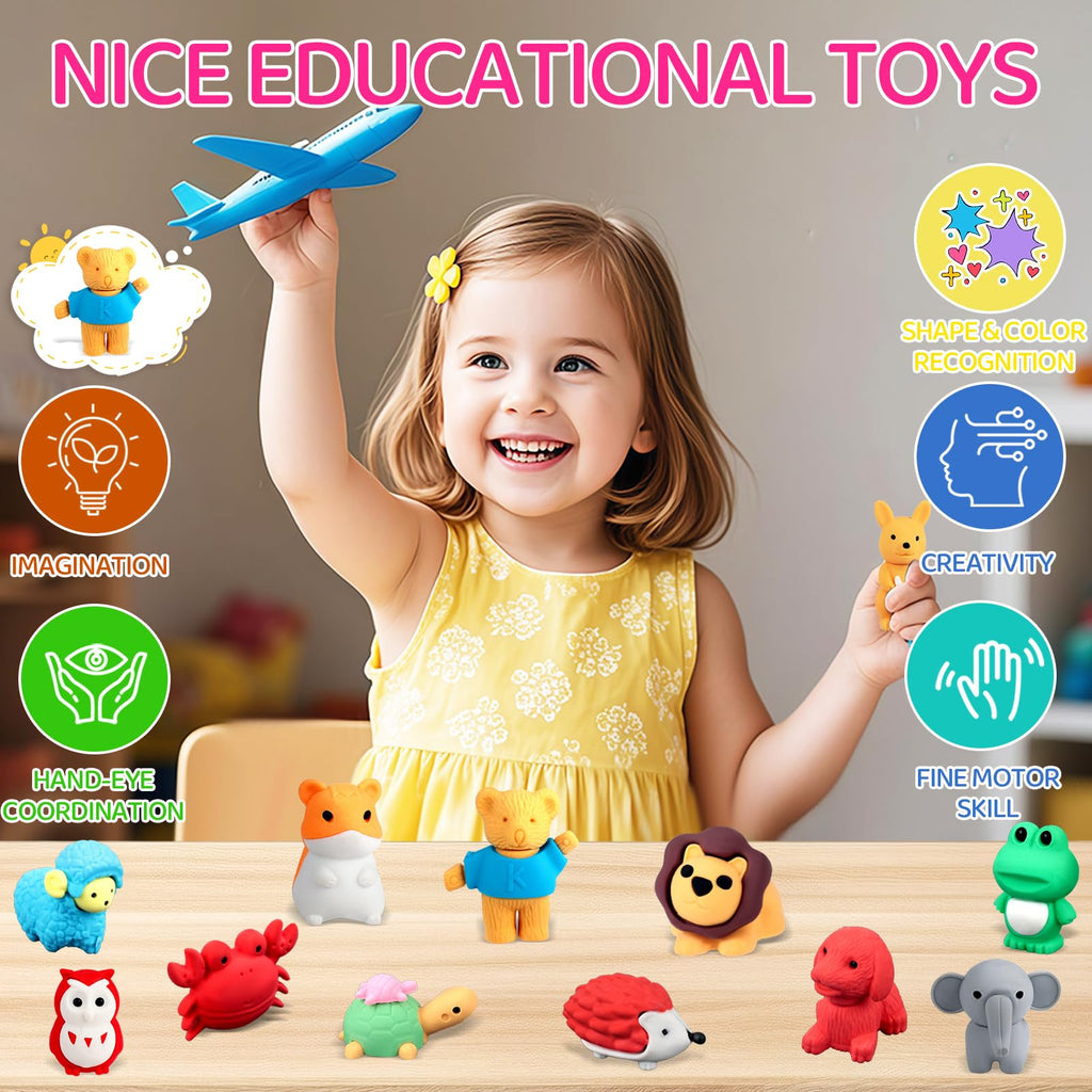 60Pcs Animal Erasers Desk Pets for Kids Animal Pencil Erasers Bulk Puzzle Eraser Toys Gifts for Classroom Prizes,Game Reward,Treasure Box,Easter Egg Fillers,Goodie Bag Stuffers,Party Favors