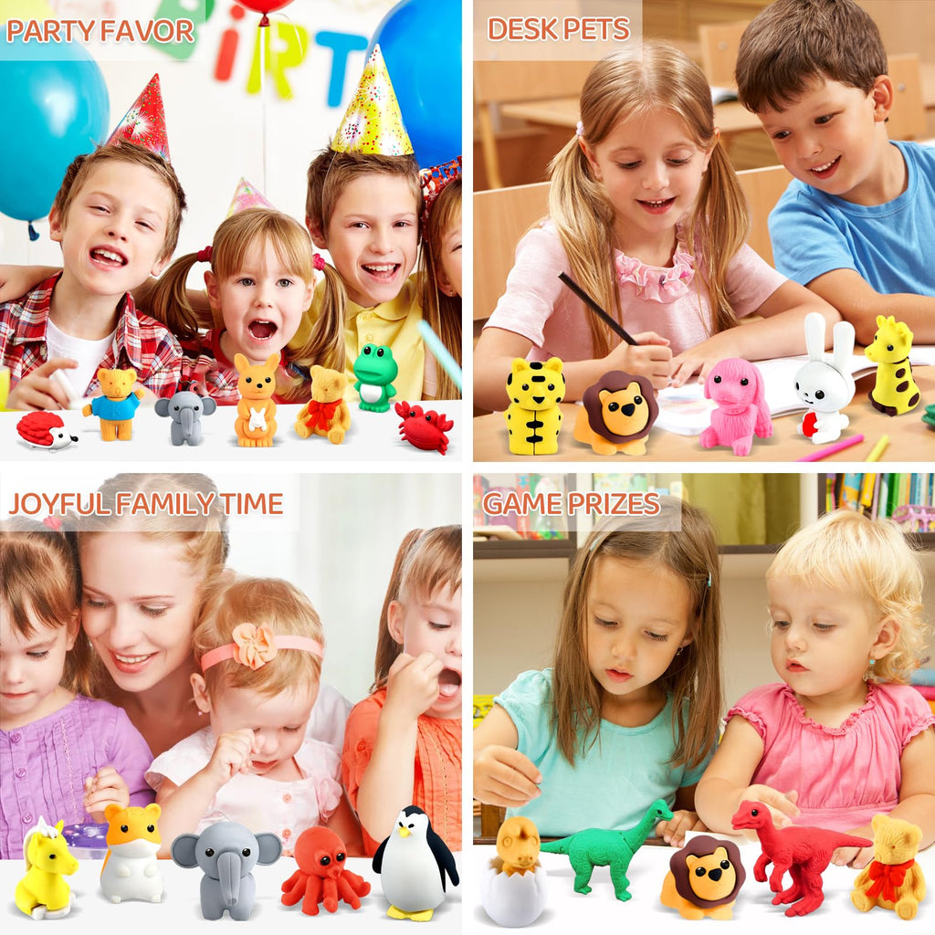 60Pcs Animal Erasers Desk Pets for Kids Animal Pencil Erasers Bulk Puzzle Eraser Toys Gifts for Classroom Prizes,Game Reward,Treasure Box,Easter Egg Fillers,Goodie Bag Stuffers,Party Favors