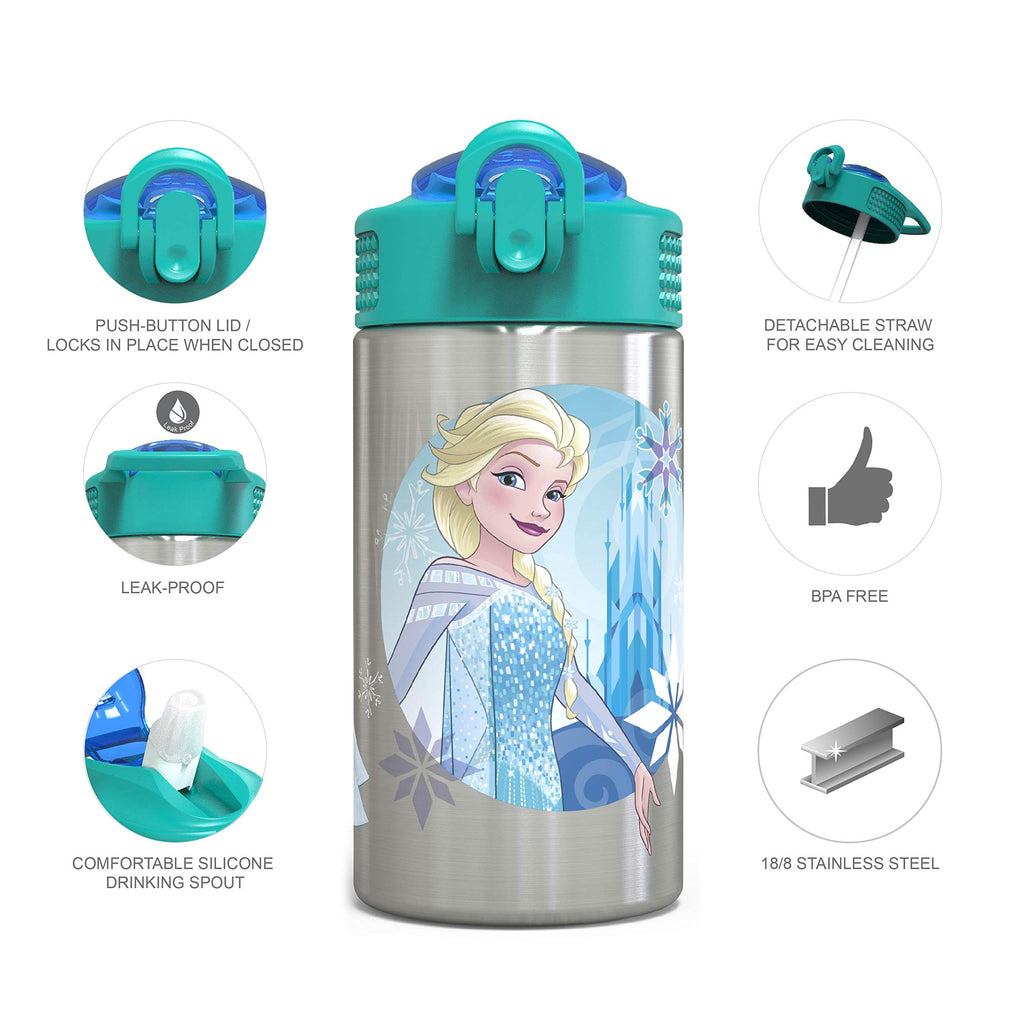 Zak Designs Disney Cars 3 - Stainless Steel Water Bottle with One Hand Operation Action Lid and Built-in Carrying Loop, Kids Water Bottle with Straw Spout is Perfect for Kids (15.5 oz, 18/8)