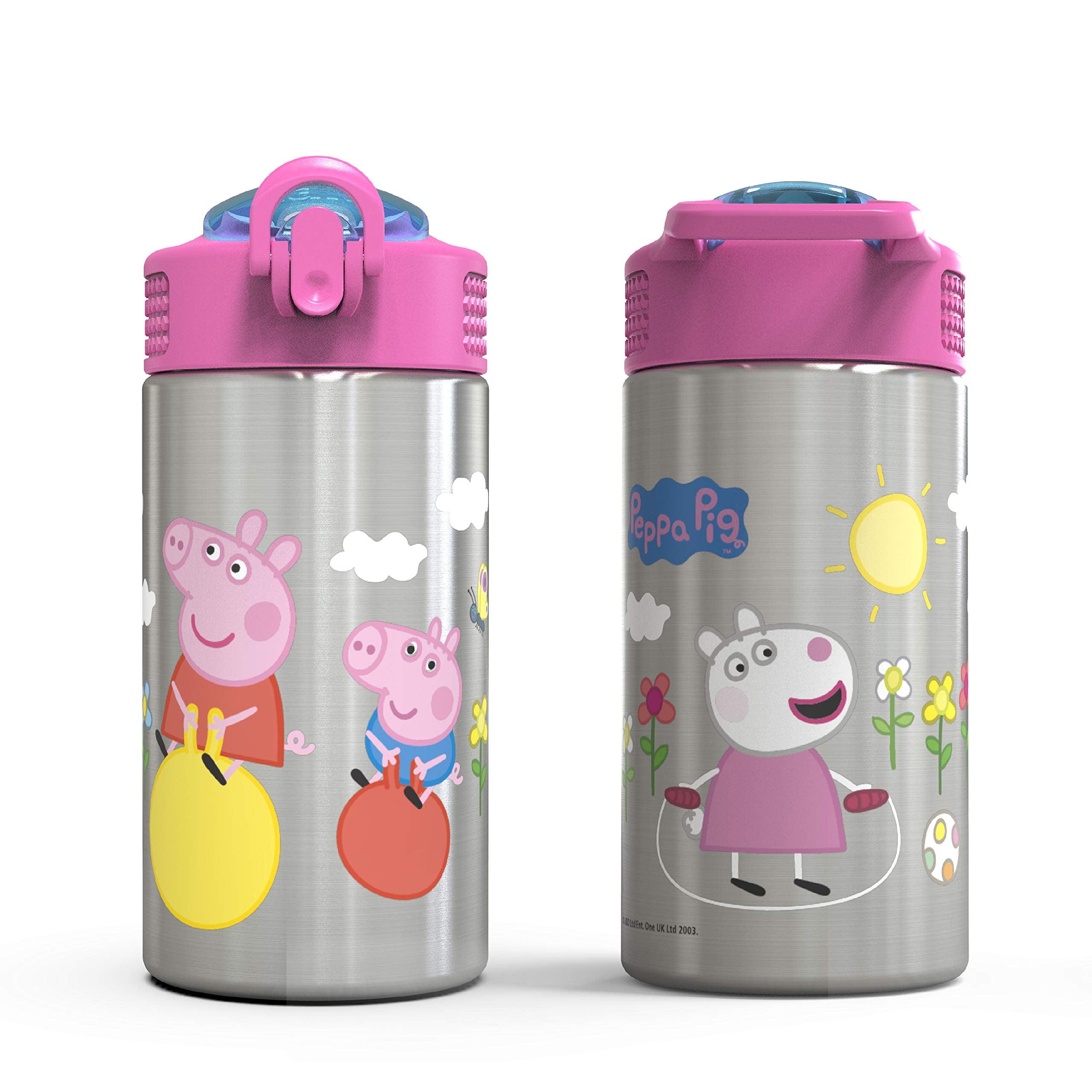 Zak Designs Disney Cars 3 - Stainless Steel Water Bottle with One Hand Operation Action Lid and Built-in Carrying Loop, Kids Water Bottle with Straw Spout is Perfect for Kids (15.5 oz, 18/8)