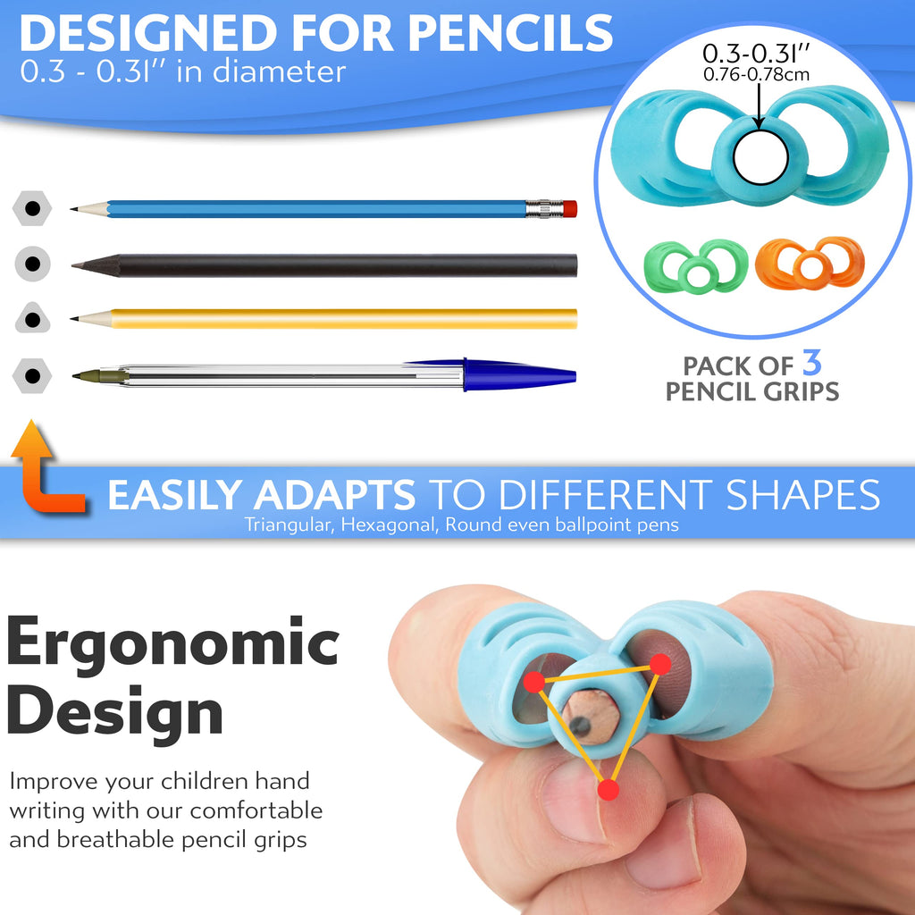 Stylo 6 Pack Pencil Grips for Kids Handwriting - Ergonomic Pencil Grippers for Toddlers Ages 2-5, Preschool & Kindergarten - Left Handed & Right Hand Writing Tools - Occupational Therapy Grip