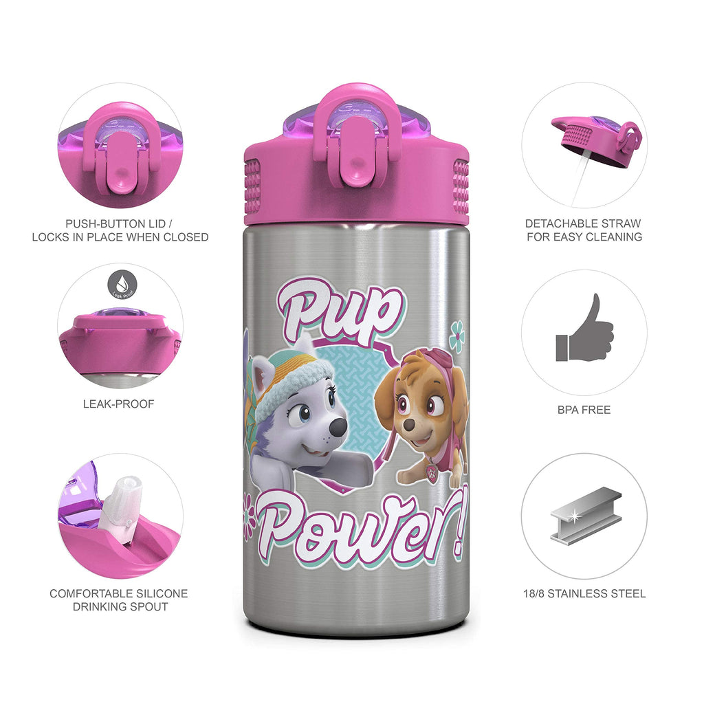 Zak Designs Disney Cars 3 - Stainless Steel Water Bottle with One Hand Operation Action Lid and Built-in Carrying Loop, Kids Water Bottle with Straw Spout is Perfect for Kids (15.5 oz, 18/8)