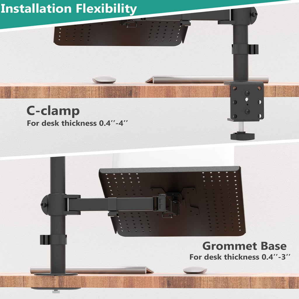 WALI Single Arm Laptop and Monitor Desk Mount for 17" Notebook and Single Screen, 2-in-1 Adjustable Gas Spring Monitor Arm with Laptop Tray, VESA 75x75 100x100,Holds 22-26.4 lbs, Black (GSMP001NLP)