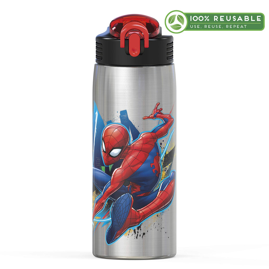 Zak Designs Disney Cars 3 - Stainless Steel Water Bottle with One Hand Operation Action Lid and Built-in Carrying Loop, Kids Water Bottle with Straw Spout is Perfect for Kids (15.5 oz, 18/8)