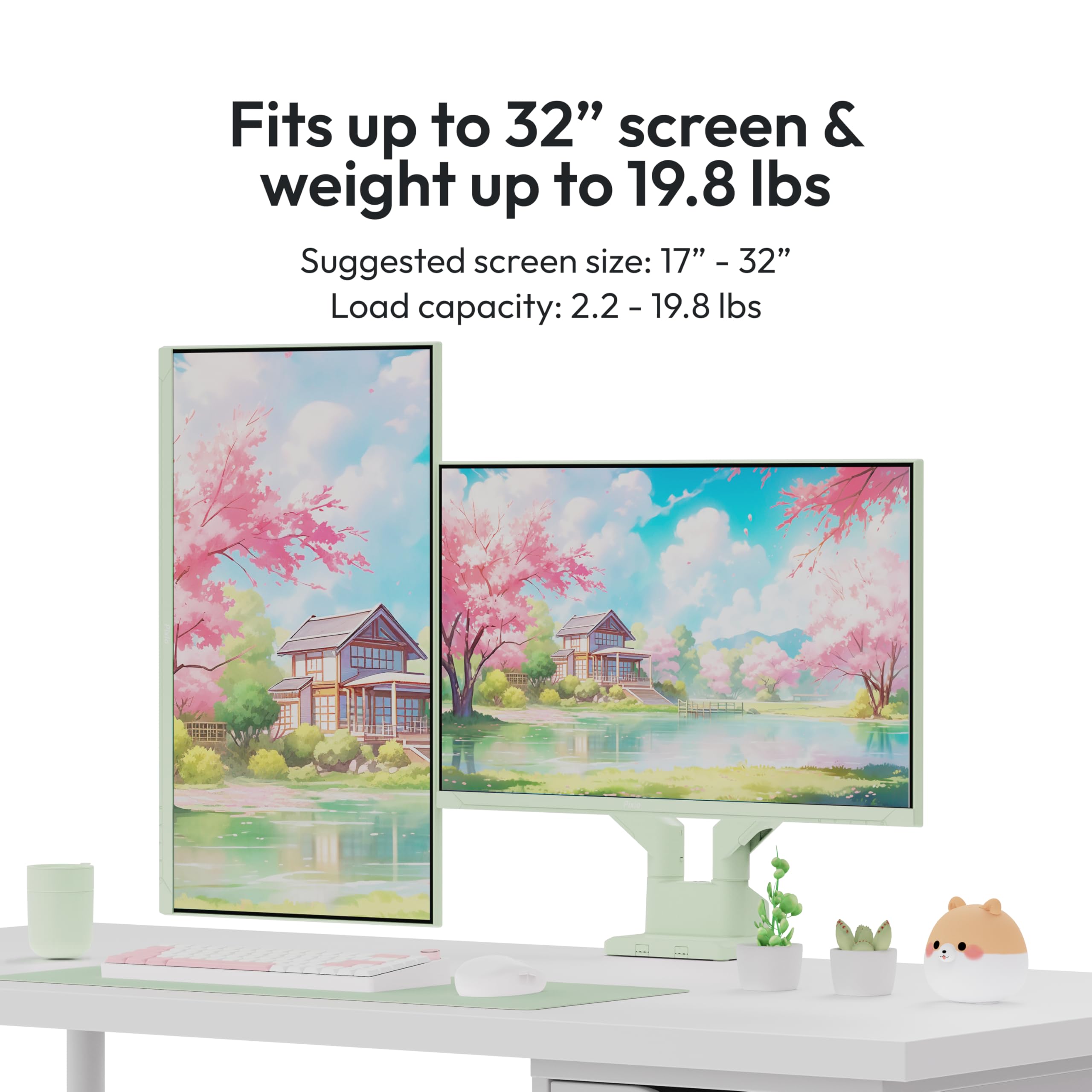 Pixio PS1S Wave Pink Single Monitor Arm Stand Desk Mount - Fits up to 32 inches Monitors and up to 19.8lbs. VESA Compatibility and Integrated Cable Management