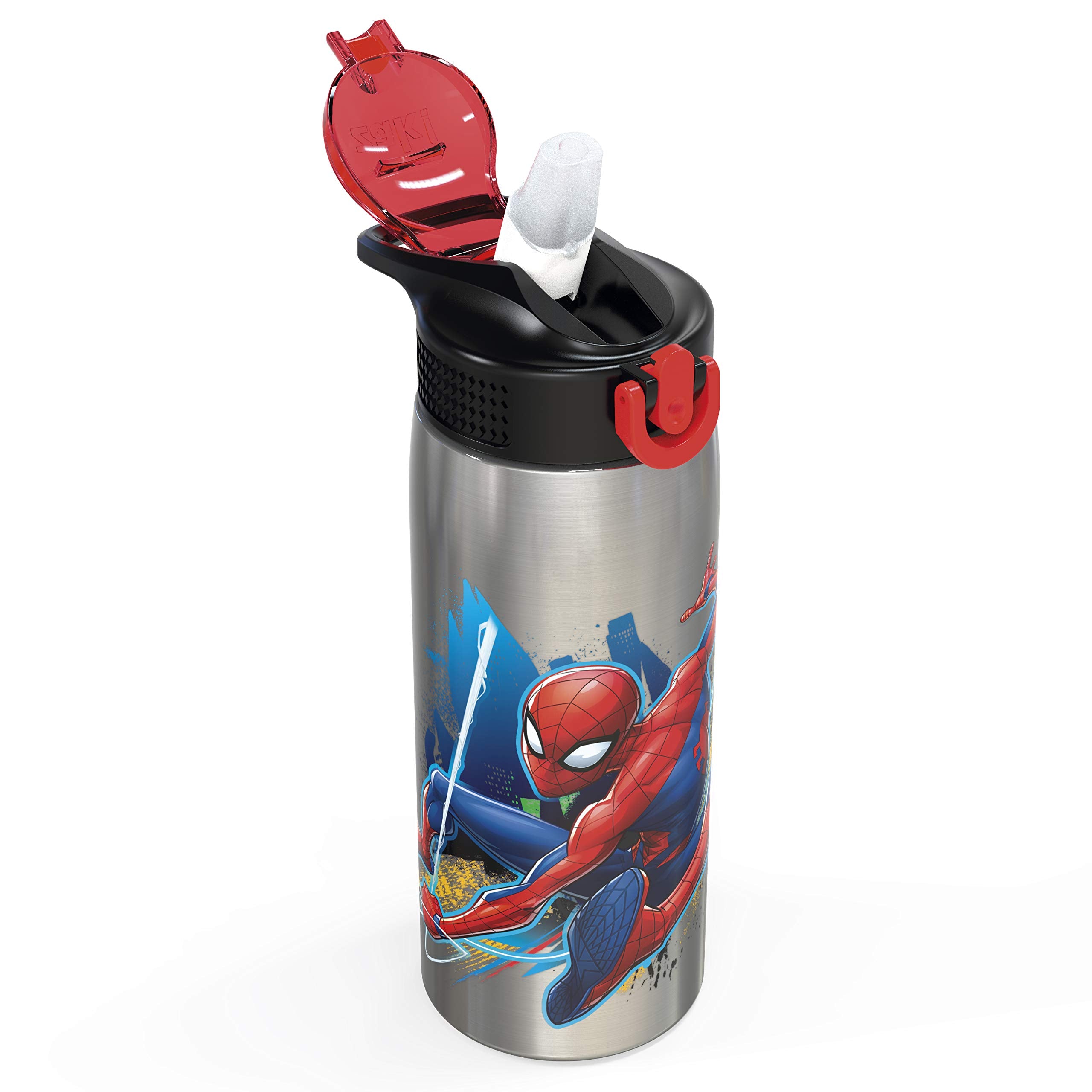 Zak Designs Disney Cars 3 - Stainless Steel Water Bottle with One Hand Operation Action Lid and Built-in Carrying Loop, Kids Water Bottle with Straw Spout is Perfect for Kids (15.5 oz, 18/8)
