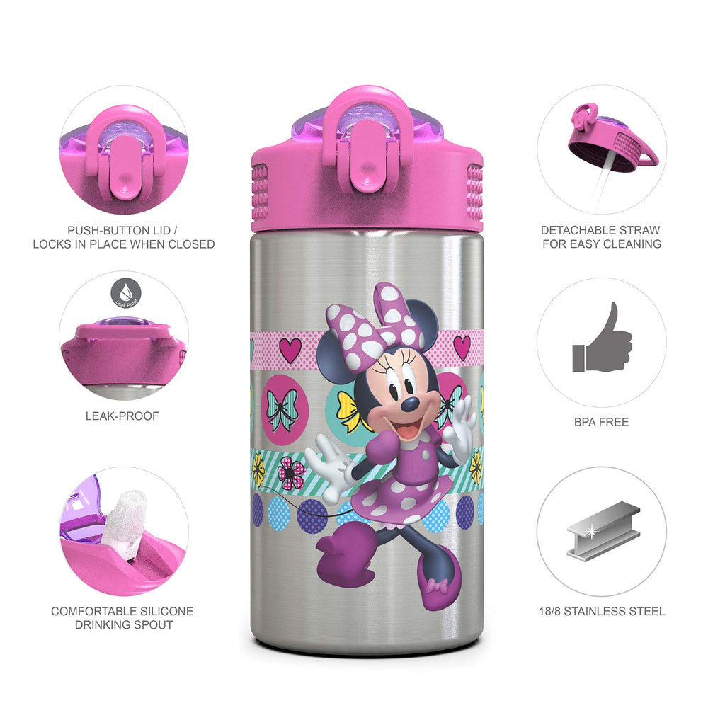 Zak Designs Disney Cars 3 - Stainless Steel Water Bottle with One Hand Operation Action Lid and Built-in Carrying Loop, Kids Water Bottle with Straw Spout is Perfect for Kids (15.5 oz, 18/8)