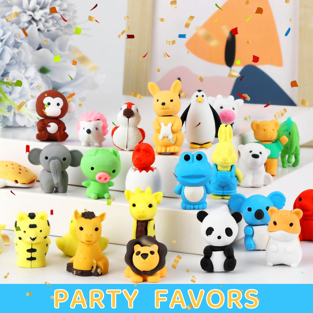60Pcs Animal Erasers Desk Pets for Kids Animal Pencil Erasers Bulk Puzzle Eraser Toys Gifts for Classroom Prizes,Game Reward,Treasure Box,Easter Egg Fillers,Goodie Bag Stuffers,Party Favors