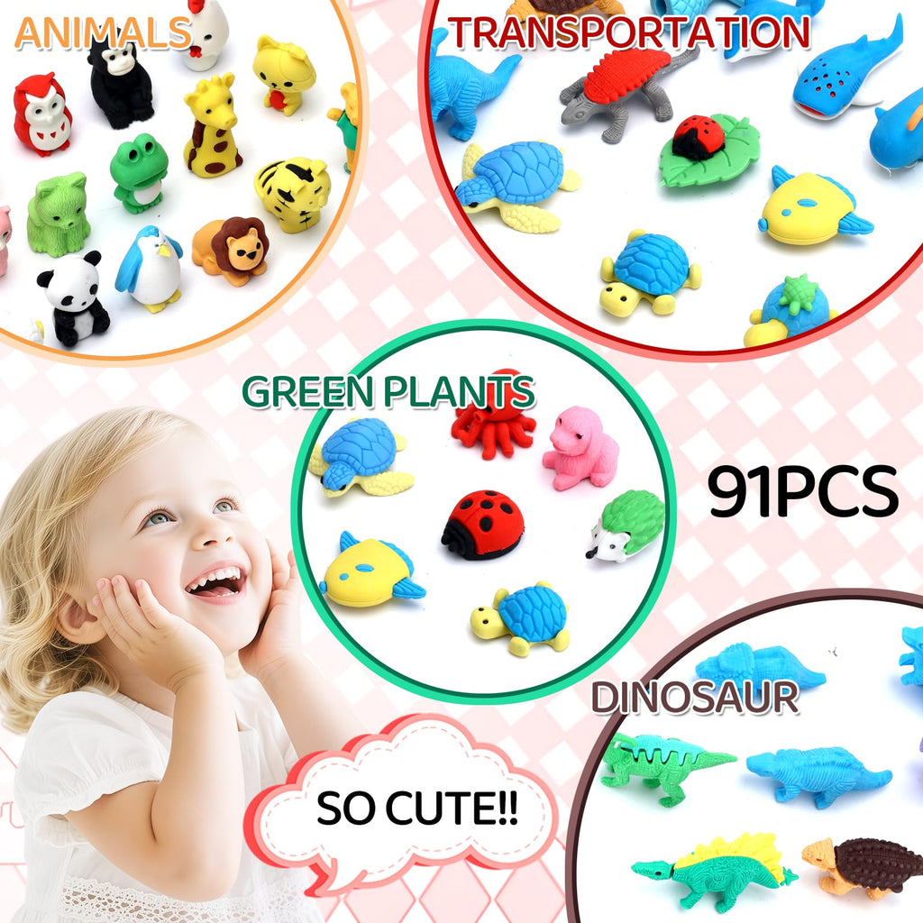 60Pcs Animal Erasers Desk Pets for Kids Animal Pencil Erasers Bulk Puzzle Eraser Toys Gifts for Classroom Prizes,Game Reward,Treasure Box,Easter Egg Fillers,Goodie Bag Stuffers,Party Favors