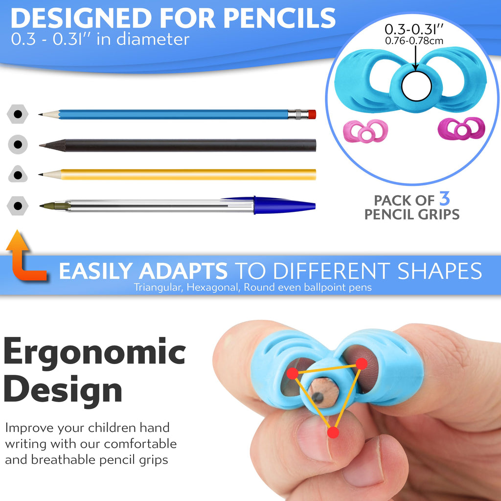 Stylo 6 Pack Pencil Grips for Kids Handwriting - Ergonomic Pencil Grippers for Toddlers Ages 2-5, Preschool & Kindergarten - Left Handed & Right Hand Writing Tools - Occupational Therapy Grip