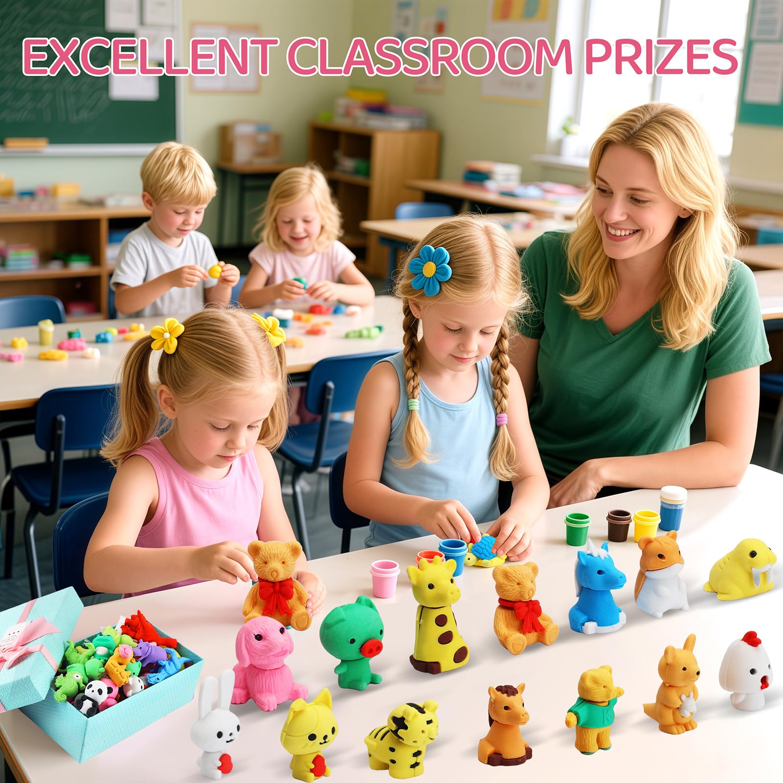 60Pcs Animal Erasers Desk Pets for Kids Animal Pencil Erasers Bulk Puzzle Eraser Toys Gifts for Classroom Prizes,Game Reward,Treasure Box,Easter Egg Fillers,Goodie Bag Stuffers,Party Favors