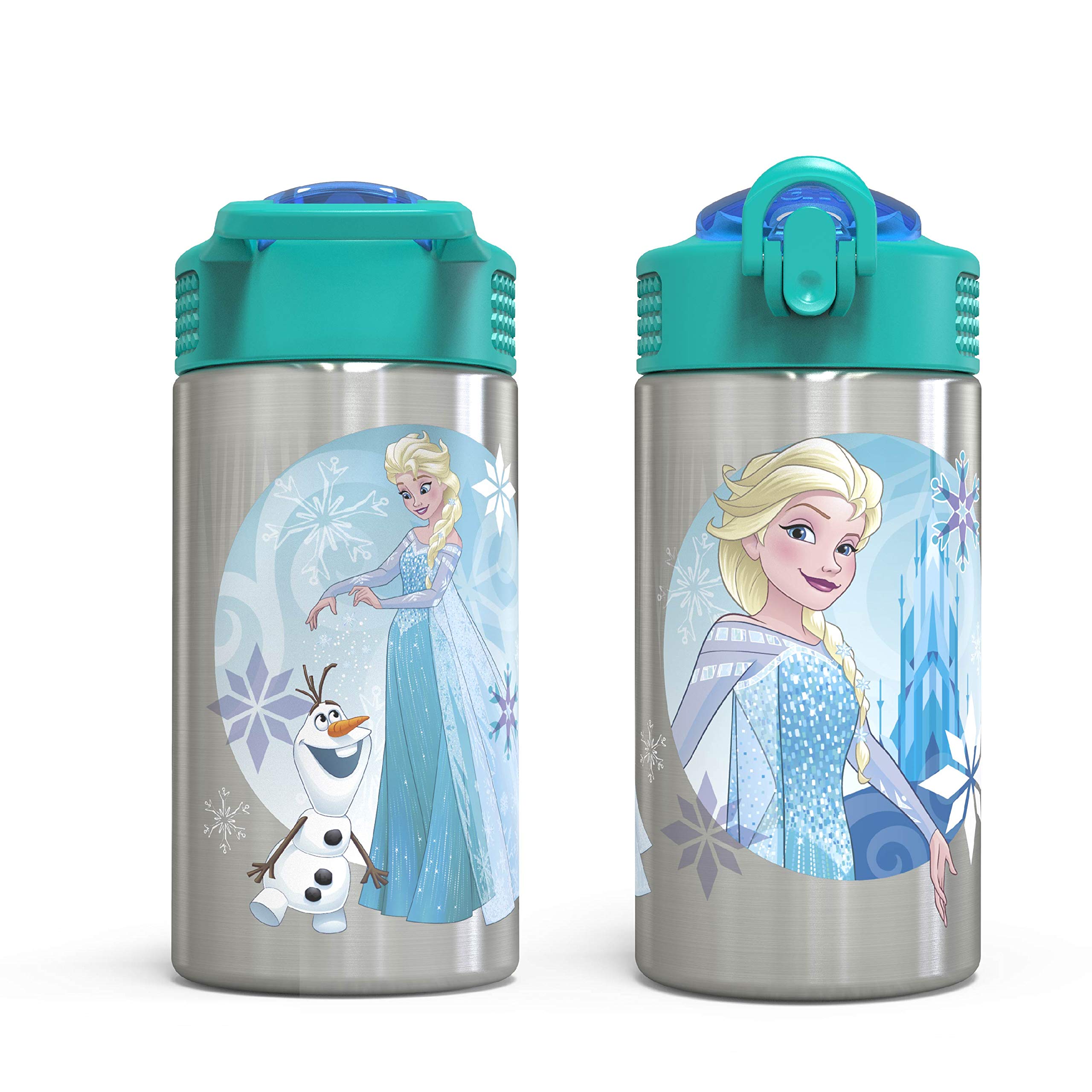 Zak Designs Disney Cars 3 - Stainless Steel Water Bottle with One Hand Operation Action Lid and Built-in Carrying Loop, Kids Water Bottle with Straw Spout is Perfect for Kids (15.5 oz, 18/8)