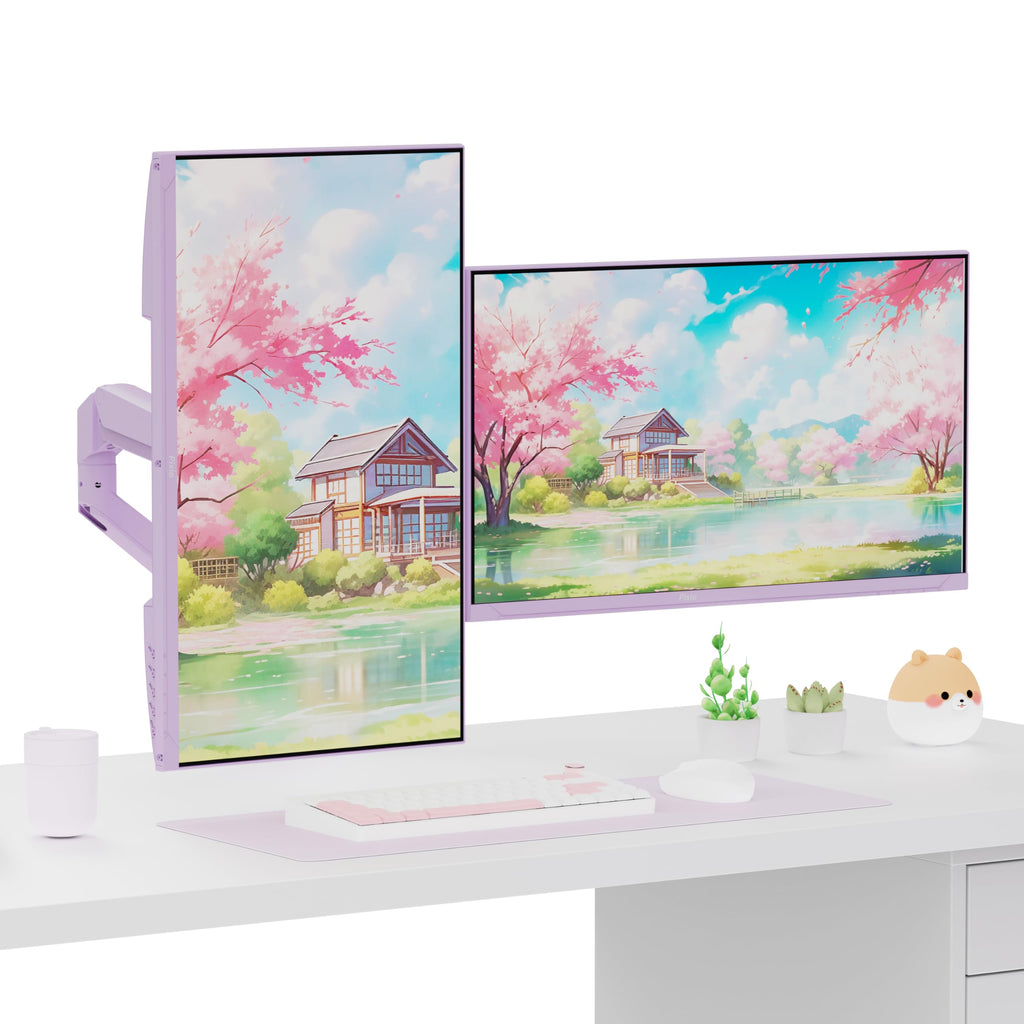Pixio PS1S Wave Pink Single Monitor Arm Stand Desk Mount - Fits up to 32 inches Monitors and up to 19.8lbs. VESA Compatibility and Integrated Cable Management