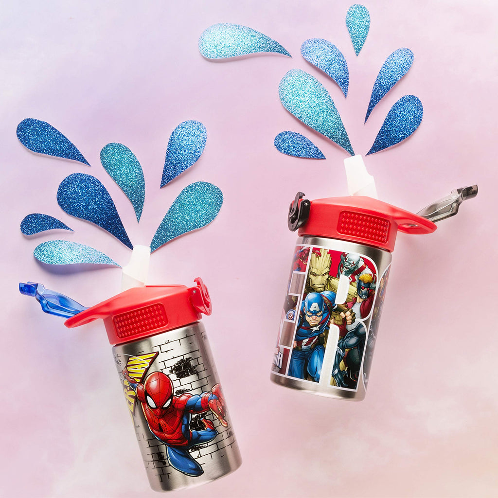 Zak Designs Disney Cars 3 - Stainless Steel Water Bottle with One Hand Operation Action Lid and Built-in Carrying Loop, Kids Water Bottle with Straw Spout is Perfect for Kids (15.5 oz, 18/8)
