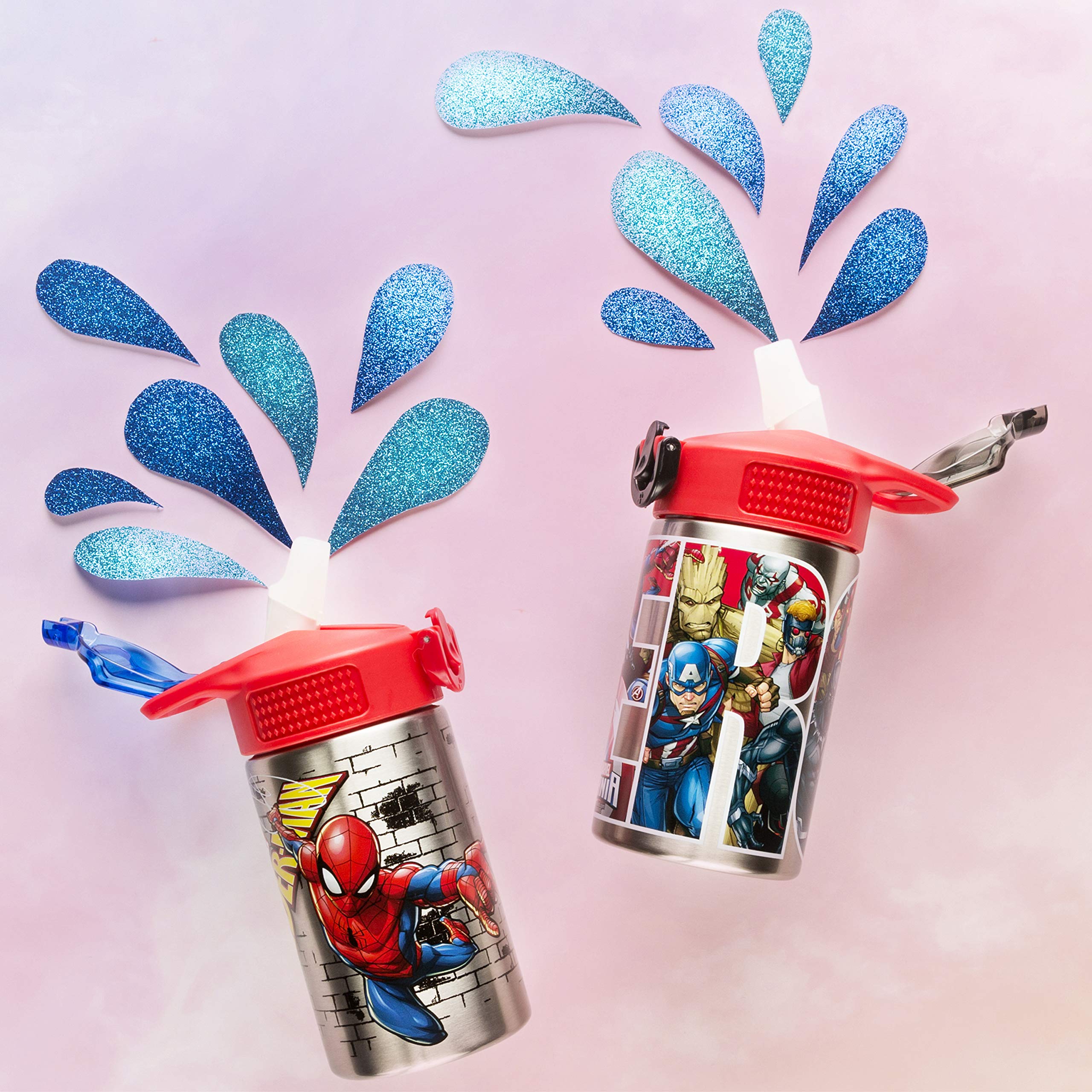 Zak Designs Disney Cars 3 - Stainless Steel Water Bottle with One Hand Operation Action Lid and Built-in Carrying Loop, Kids Water Bottle with Straw Spout is Perfect for Kids (15.5 oz, 18/8)