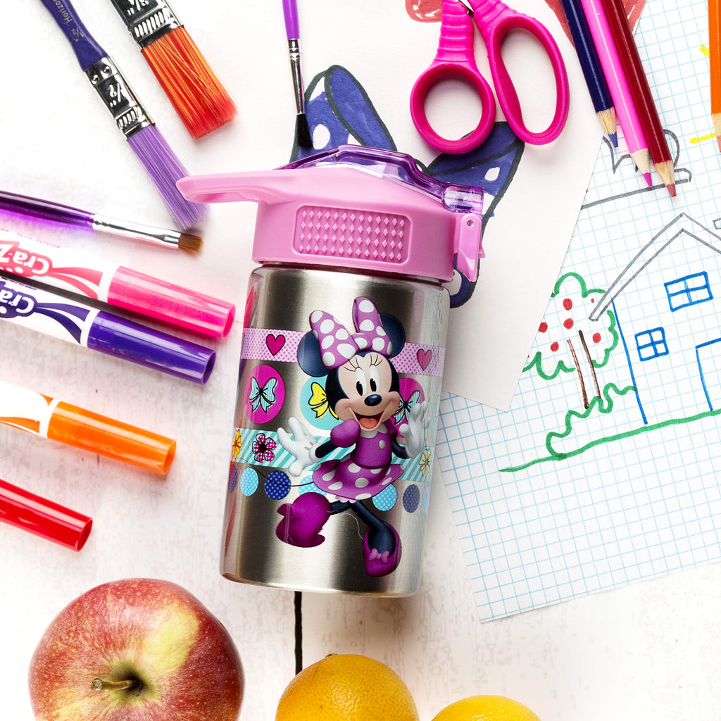 Zak Designs Disney Cars 3 - Stainless Steel Water Bottle with One Hand Operation Action Lid and Built-in Carrying Loop, Kids Water Bottle with Straw Spout is Perfect for Kids (15.5 oz, 18/8)
