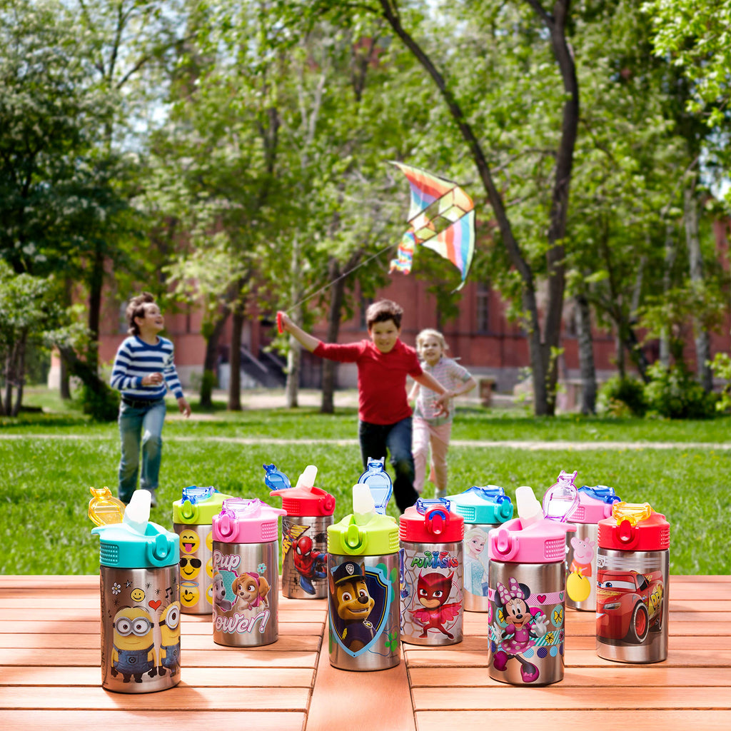 Zak Designs Disney Cars 3 - Stainless Steel Water Bottle with One Hand Operation Action Lid and Built-in Carrying Loop, Kids Water Bottle with Straw Spout is Perfect for Kids (15.5 oz, 18/8)