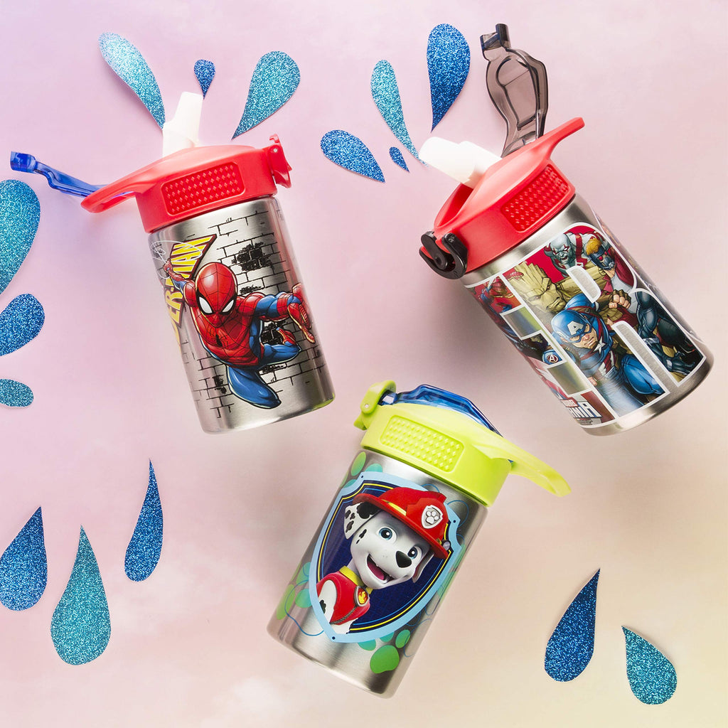 Zak Designs Disney Cars 3 - Stainless Steel Water Bottle with One Hand Operation Action Lid and Built-in Carrying Loop, Kids Water Bottle with Straw Spout is Perfect for Kids (15.5 oz, 18/8)