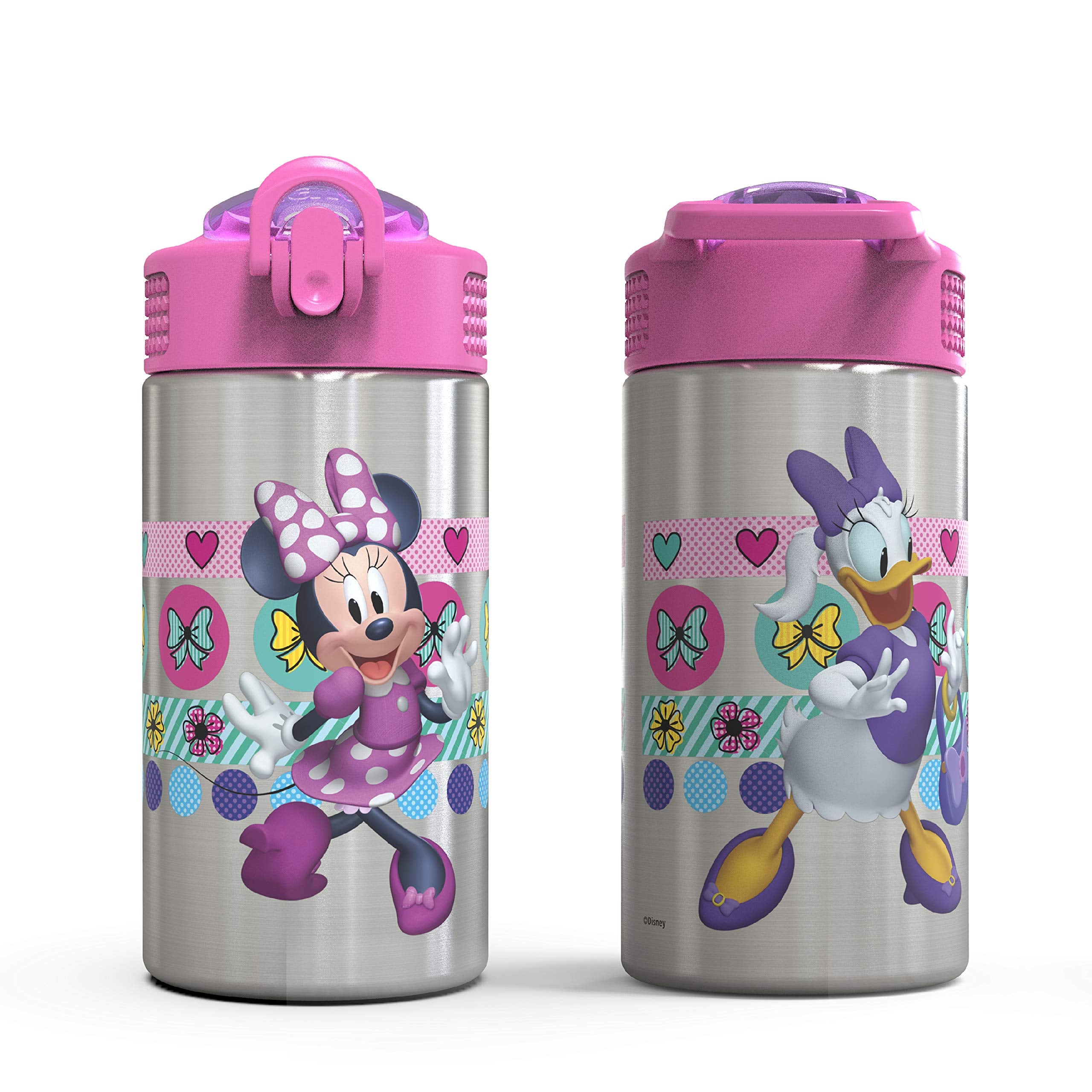 Zak Designs Disney Cars 3 - Stainless Steel Water Bottle with One Hand Operation Action Lid and Built-in Carrying Loop, Kids Water Bottle with Straw Spout is Perfect for Kids (15.5 oz, 18/8)