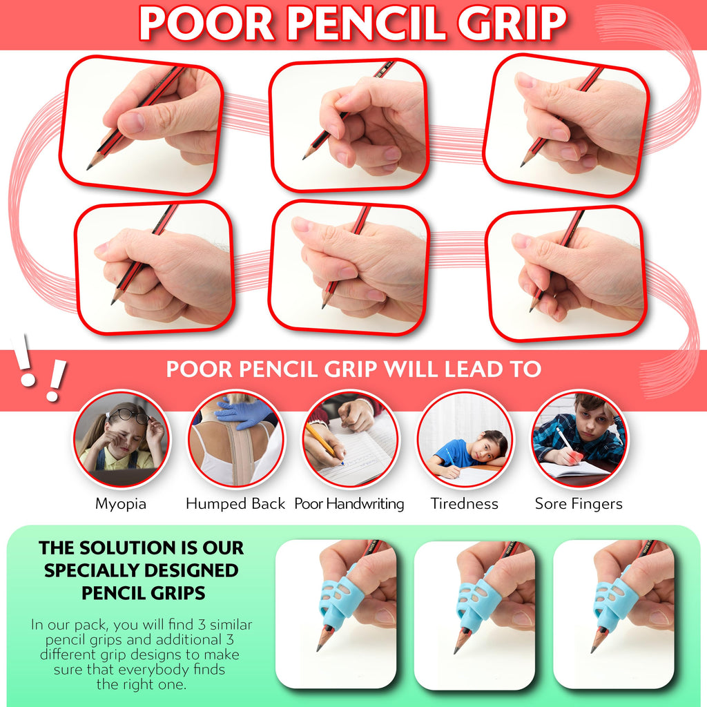 Stylo 6 Pack Pencil Grips for Kids Handwriting - Ergonomic Pencil Grippers for Toddlers Ages 2-5, Preschool & Kindergarten - Left Handed & Right Hand Writing Tools - Occupational Therapy Grip