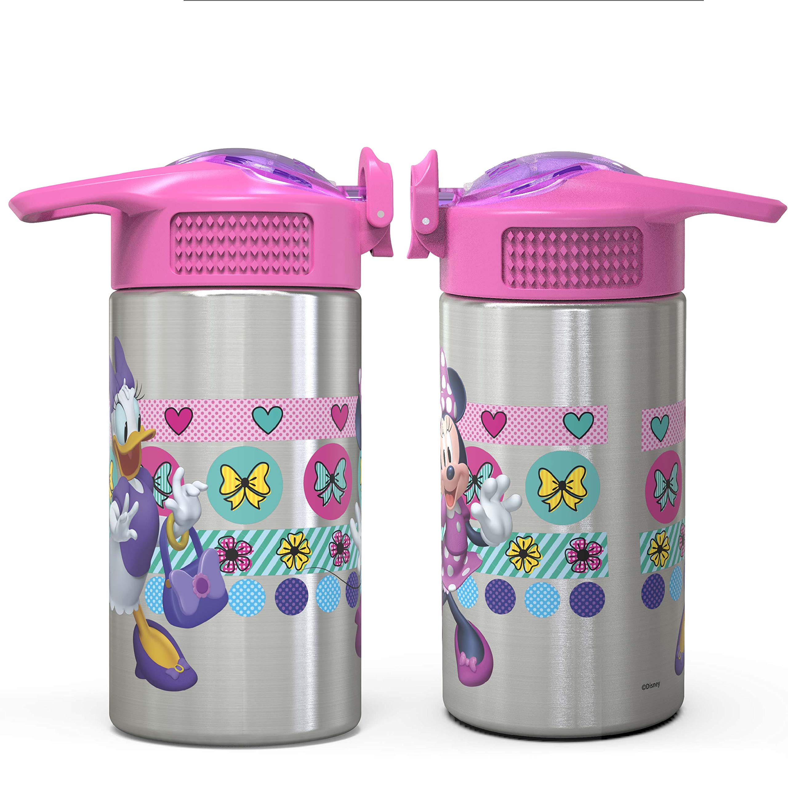 Zak Designs Disney Cars 3 - Stainless Steel Water Bottle with One Hand Operation Action Lid and Built-in Carrying Loop, Kids Water Bottle with Straw Spout is Perfect for Kids (15.5 oz, 18/8)