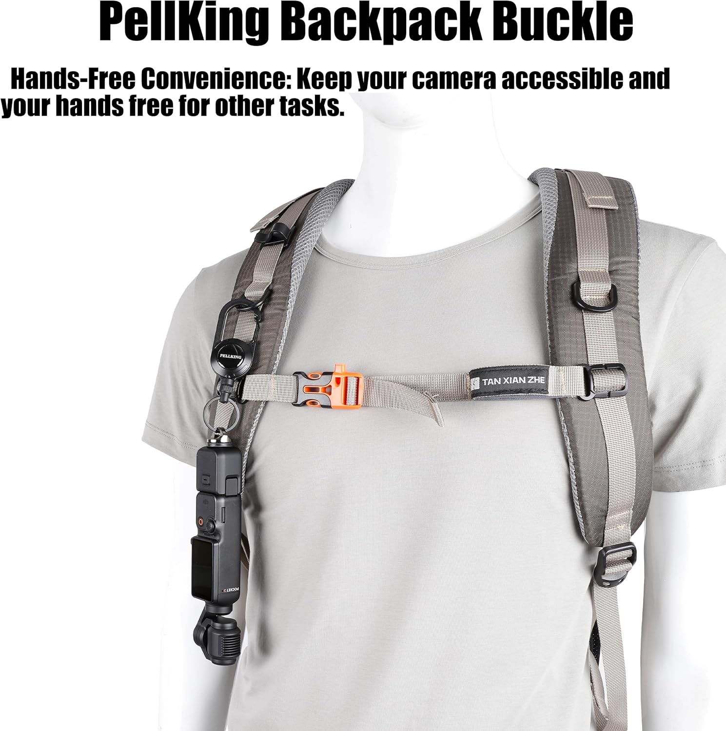 PellKing DJI Osmo Pocket 3 Carabiner Badge Backpack Mount- 60cm Retractable Lanyard, Hands-Free Anti-Loss Security Strap for Outdoor Travel, Easy Access & Auto-Retract